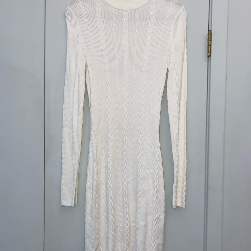 Abercrombie & Fitch Cream Sequin Long Sleeve Bodycon Dress